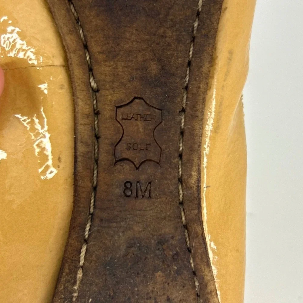 Tory Burch Quiet Luxury Reva‎ Ballet Flats 8M Tan Patent Leather Logo